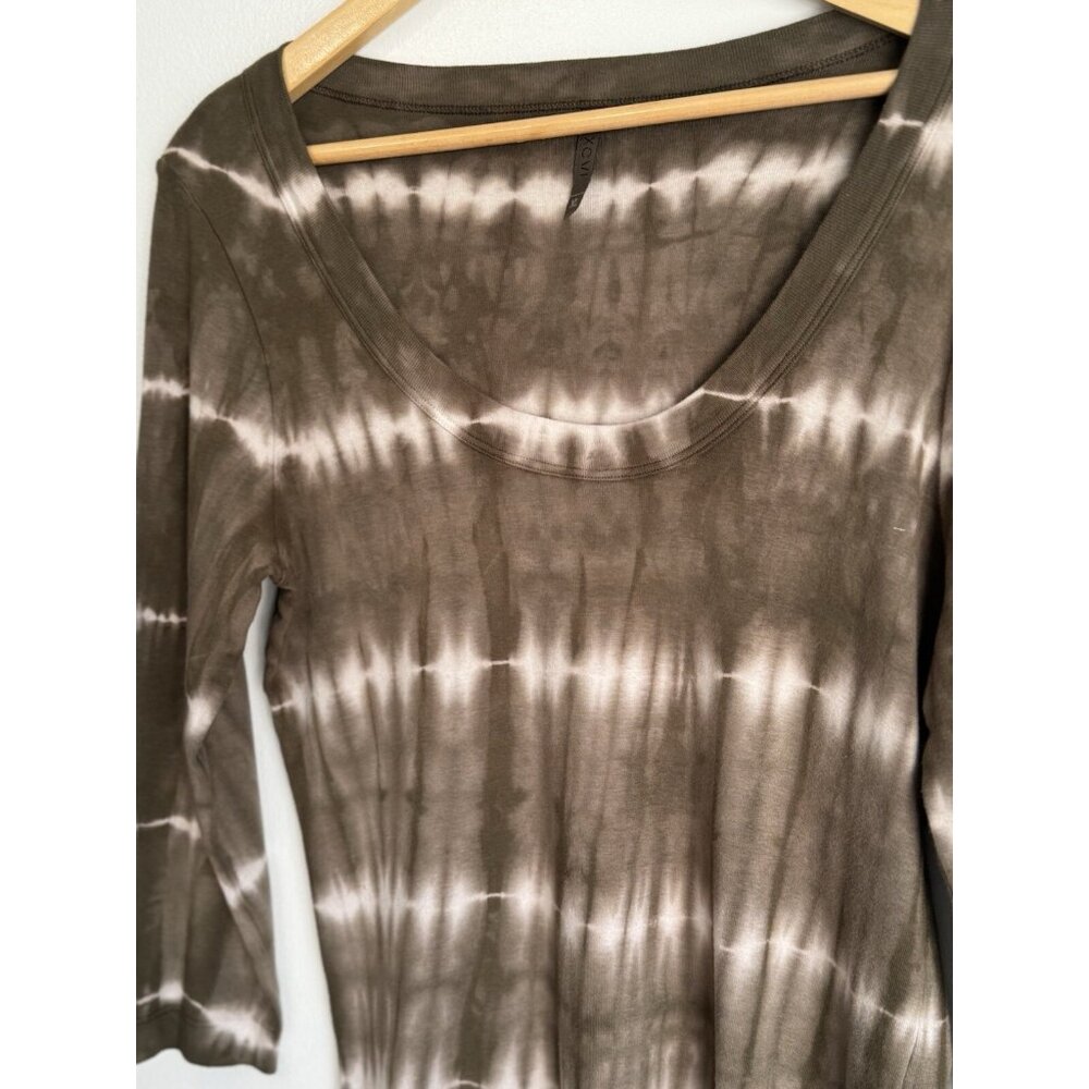 XCVI Women’s Tunic Top XL Tie Dye OLIVE GREEN 3/4 Sleeve Boho Grunge Sustainable - Picture 3 of 8